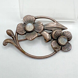 Sterling Silver Mother of Pearl Flower Floral Brooch